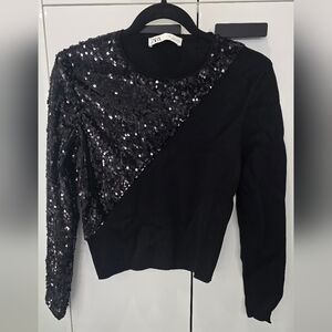 Zara Black Sequin Asymmetrical Sweater Size S-M